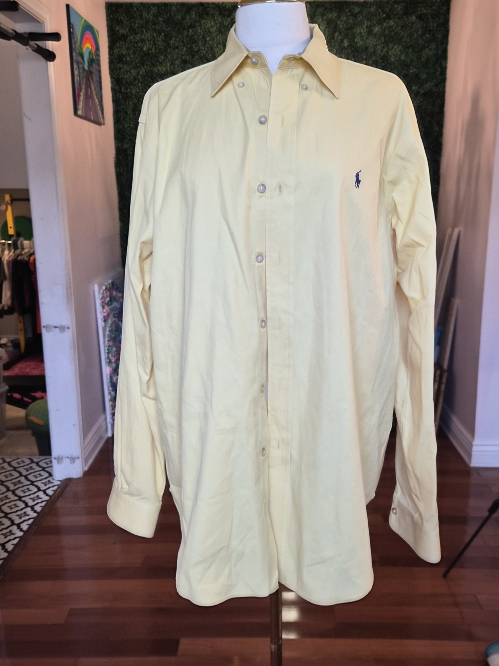 Ralph Lauren Classic Button-Down Dress Shirt - Pale Yellow Size Large, Like New